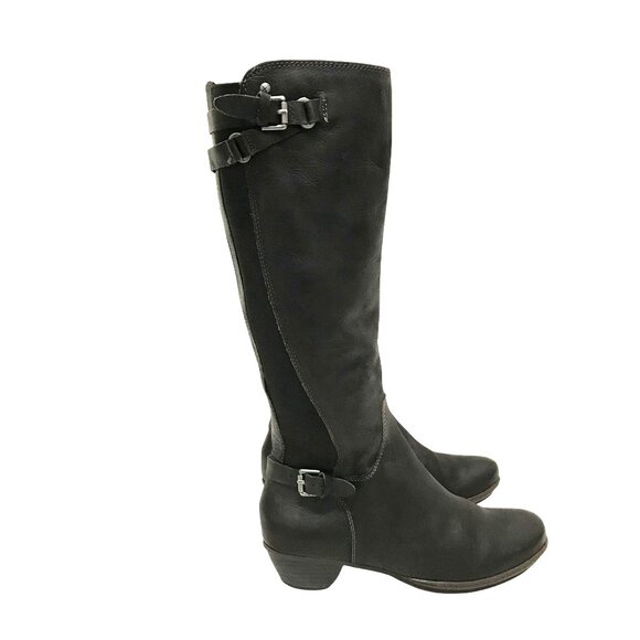 PIKOLINOS Womens Knee High Black Leather & Stretch Boots Size 5.5-6/36 Zip - Picture 1 of 16